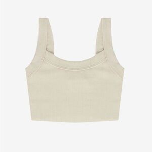 Talentless Raw Hem Ribbed Crop Top Bone Small